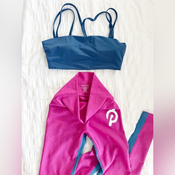 Workout Set Outfit Peloton JoyLab Small XS Pink Leggings Blue Sports Bra - Picture 3 of 7